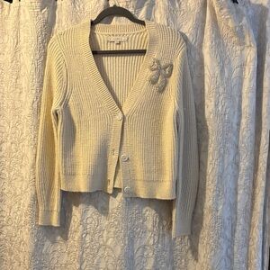 LOFT Ivory Button-Up Cardigan